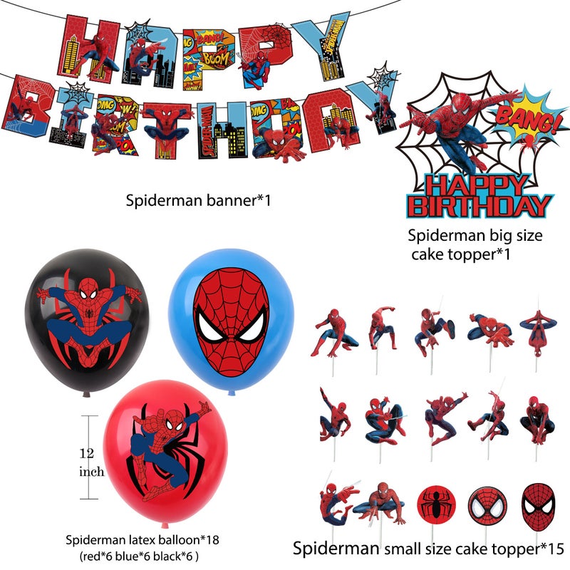 SPIDER KING 36-piece set of theme birthday party supplies including background cloth (size 150cmx100cm) - Image 4