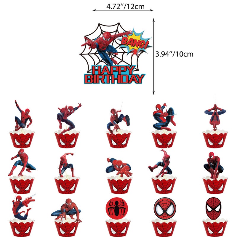 SPIDER KING 36-piece set of theme birthday party supplies including background cloth (size 150cmx100cm) - Image 5