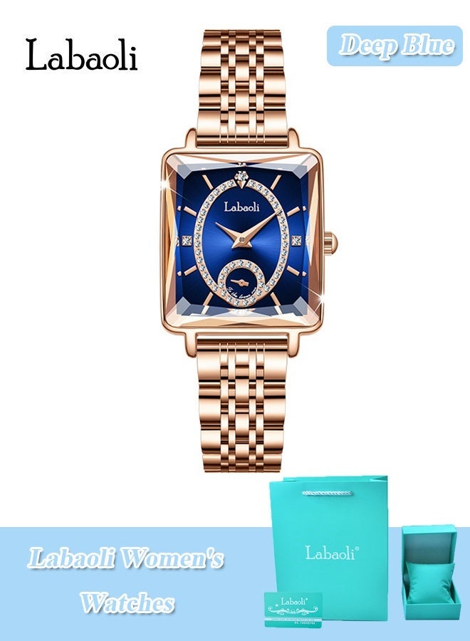 Labaoli Women's Square Analog Quartz Watch, Rhinestone-Encrusted Dial, Waterproof Stainless Steel Band Fashion Dress Wrist Watch for Ladies, 4 Colors Available - Image 1