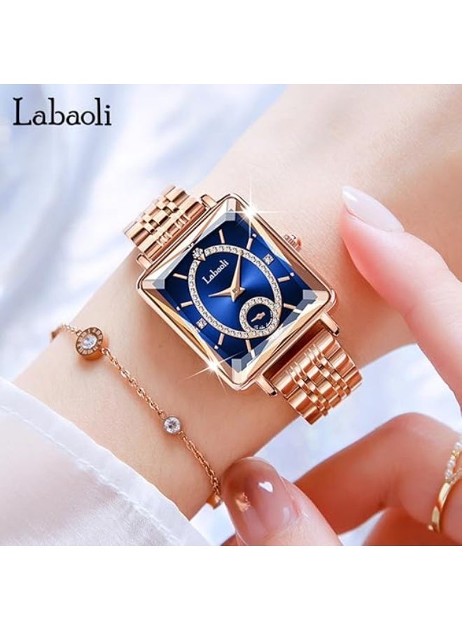Labaoli Women's Square Analog Quartz Watch, Rhinestone-Encrusted Dial, Waterproof Stainless Steel Band Fashion Dress Wrist Watch for Ladies, 4 Colors Available - Image 2