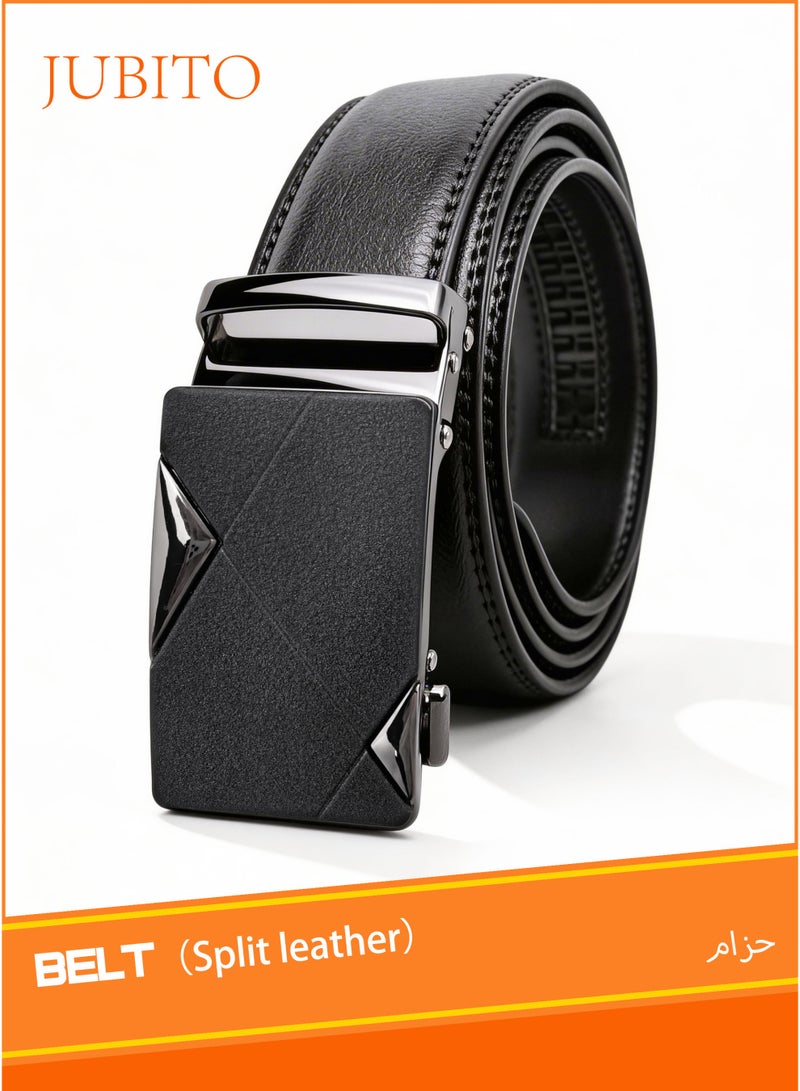 JUBITO Belts, Men's Business Style Leather Belt with Automatic Buckle, Stylish, Soft and Comfortable, Gift Box Men's Gift (Black, 120cm) - Image 1