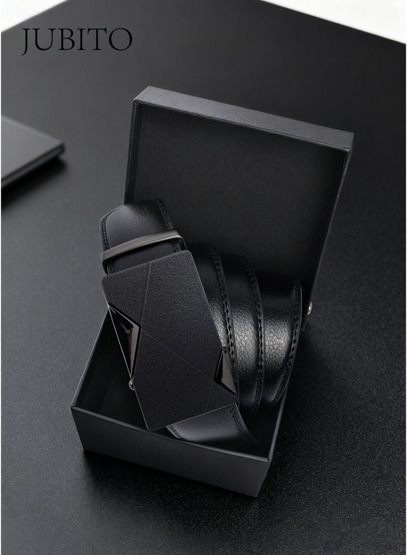 JUBITO Belts, Men's Business Style Leather Belt with Automatic Buckle, Stylish, Soft and Comfortable, Gift Box Men's Gift (Black, 120cm) - Image 3