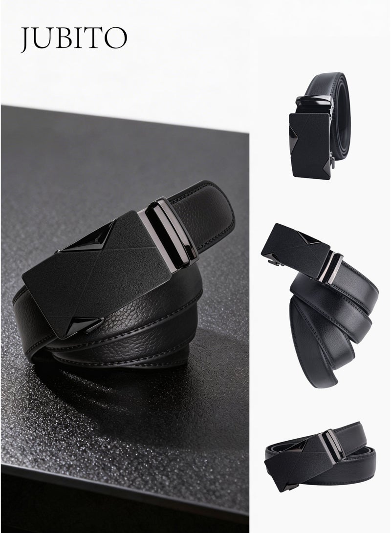 JUBITO Belts, Men's Business Style Leather Belt with Automatic Buckle, Stylish, Soft and Comfortable, Gift Box Men's Gift (Black, 120cm) - Image 2