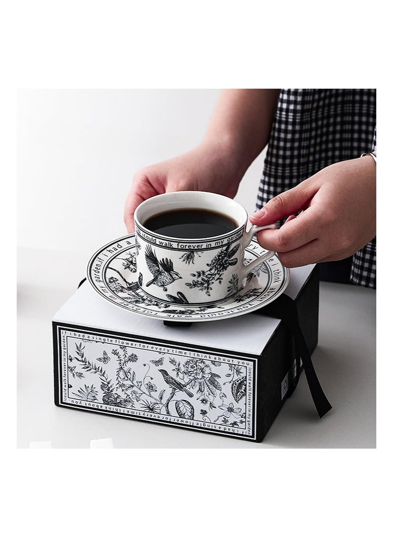 Aikanbo Ceramic Coffee Cup and Saucer Set，Vintage Floral Design, Perfect for Espresso, Tea, or Coffee Lovers - Gift Boxed for Home, Office, or Special Occasions (250ml) - Image 5