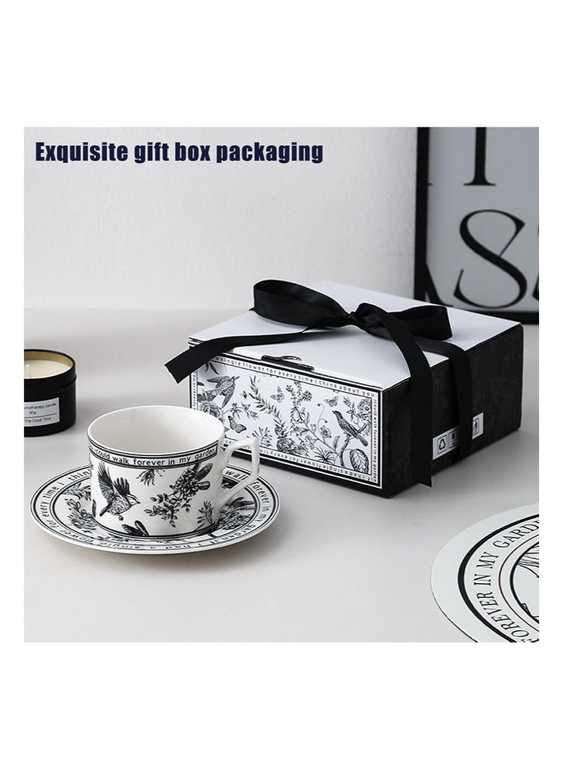 Aikanbo Ceramic Coffee Cup and Saucer Set，Vintage Floral Design, Perfect for Espresso, Tea, or Coffee Lovers - Gift Boxed for Home, Office, or Special Occasions (250ml) - Image 2