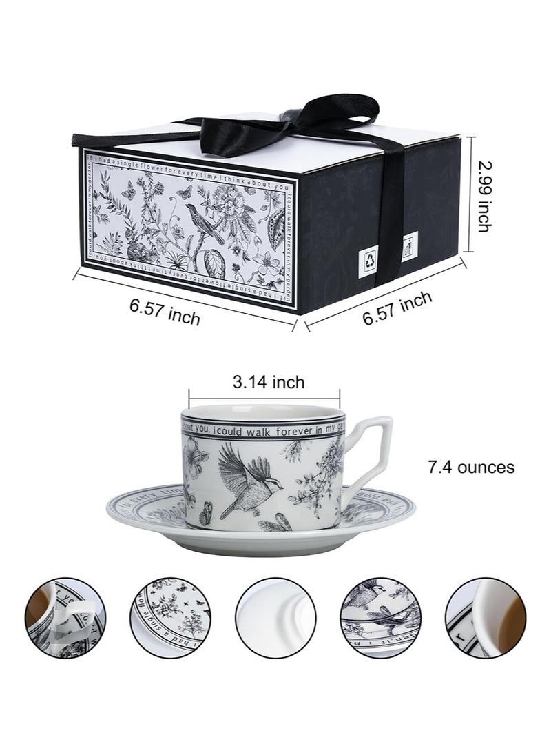 Aikanbo Ceramic Coffee Cup and Saucer Set，Vintage Floral Design, Perfect for Espresso, Tea, or Coffee Lovers - Gift Boxed for Home, Office, or Special Occasions (250ml) - Image 4