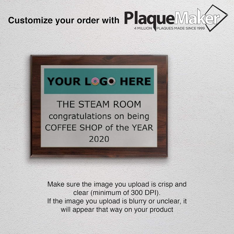 PlaqueMaker Custom Aluminum Metal Award Plaque with Full Color Printing - Include Photos Or Logos and Your Personal Text (9 x 12", Coated Cherry Board w/Silver Metal) - Image 5