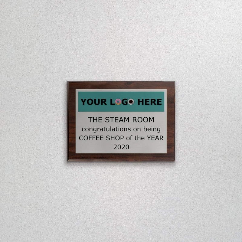PlaqueMaker Custom Aluminum Metal Award Plaque with Full Color Printing - Include Photos Or Logos and Your Personal Text (9 x 12", Coated Cherry Board w/Silver Metal) - Image 3