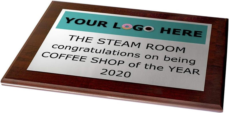 PlaqueMaker Custom Aluminum Metal Award Plaque with Full Color Printing - Include Photos Or Logos and Your Personal Text (9 x 12", Coated Cherry Board w/Silver Metal) - Image 2
