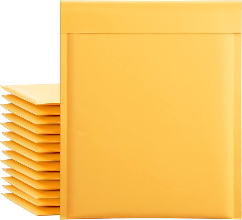 UCGOU Kraft Bubble Mailers 8.5x12 Inch 25 Pack Usable Size 8.5x11 Inch Yellow Padded Envelopes #2 Medium Mailing Packages Self Sealing Tear Resistant Boutique Bulk Shipping Bags for Makeup Supplies - Image 1