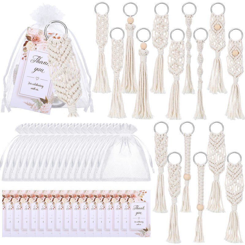 Giegxin 48 Pcs Boho Party Favors Macrame Keychains Bulk with Handcrafted Tassel Organza Bags Thank You Tags for Keys Purses Wallet Wedding Bridal Shower Baby Shower Boho Party Favors