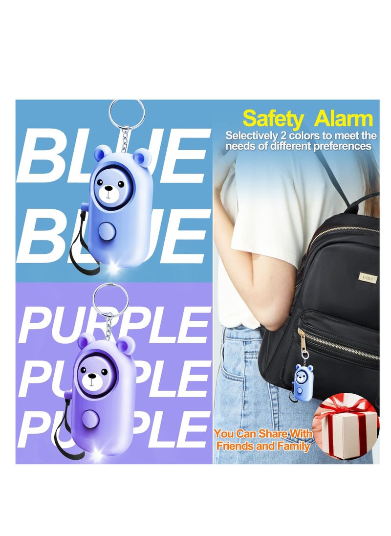 Y&D Personal Alarm Safe Sound Cute Bear Safety Keychain for Women Kids Elders 2 Pack 130dB Loud Siren Self Defense with Flashing LED Light Security Emergency Alert Blue and Purple  - Image 2