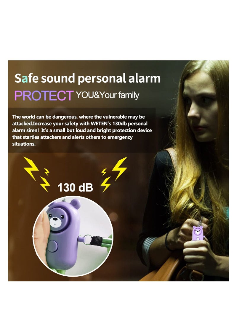 Y&D Personal Alarm Safe Sound Cute Bear Safety Keychain for Women Kids Elders 2 Pack 130dB Loud Siren Self Defense with Flashing LED Light Security Emergency Alert Blue and Purple  - Image 3
