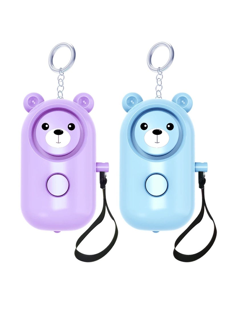 Y&D Personal Alarm Safe Sound Cute Bear Safety Keychain for Women Kids Elders 2 Pack 130dB Loud Siren Self Defense with Flashing LED Light Security Emergency Alert Blue and Purple  - Image 1
