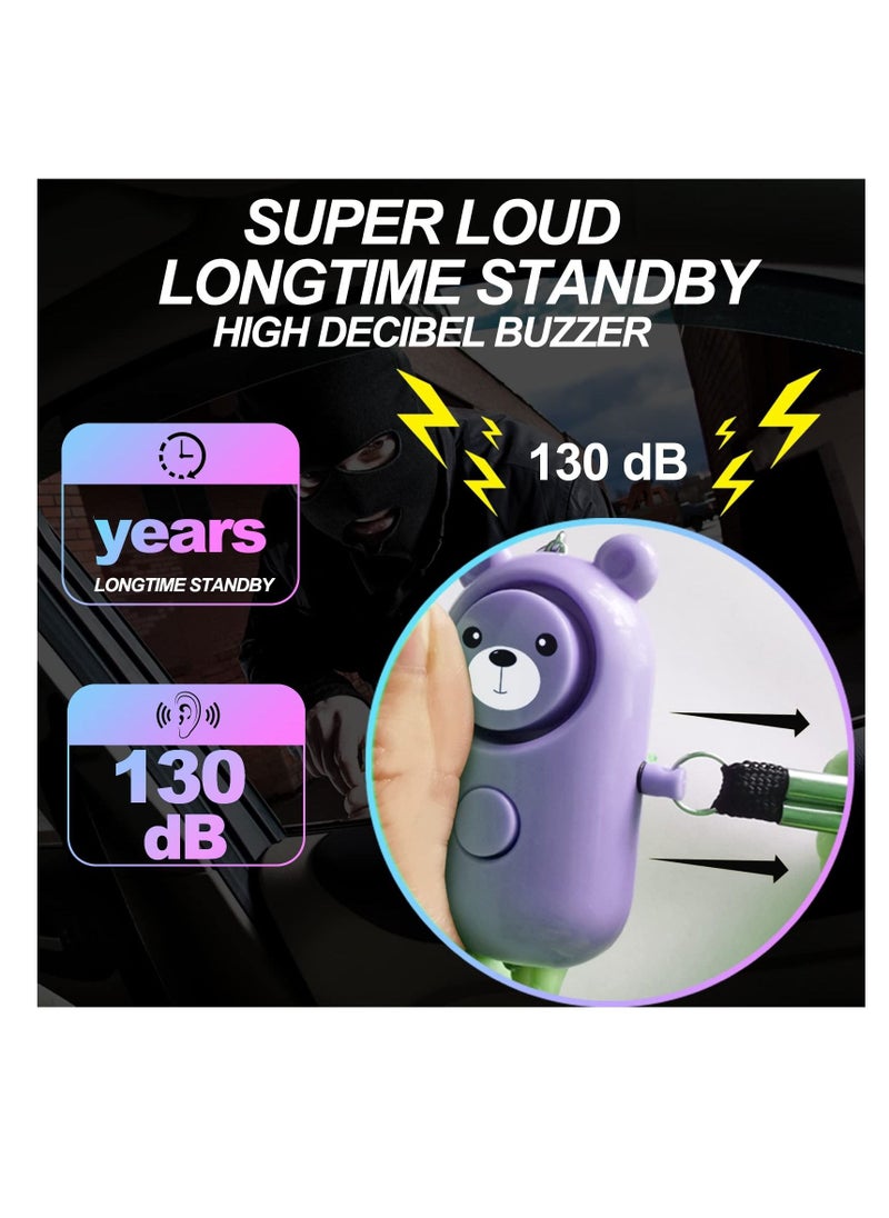 Y&D Personal Alarm Safe Sound Cute Bear Safety Keychain for Women Kids Elders 2 Pack 130dB Loud Siren Self Defense with Flashing LED Light Security Emergency Alert Blue and Purple  - Image 4