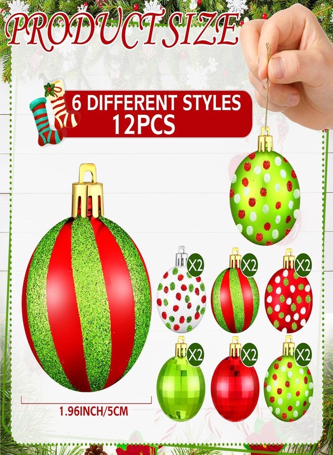 Beeveer 12 Pcs 2 Inch Christmas Ball Ornaments Red Green White Glittering Plastic Hanging Decorations Shatterproof Elf Balls Swirl Candy Cane Peppermint Pendants for Xmas Tree Decor - Image 2