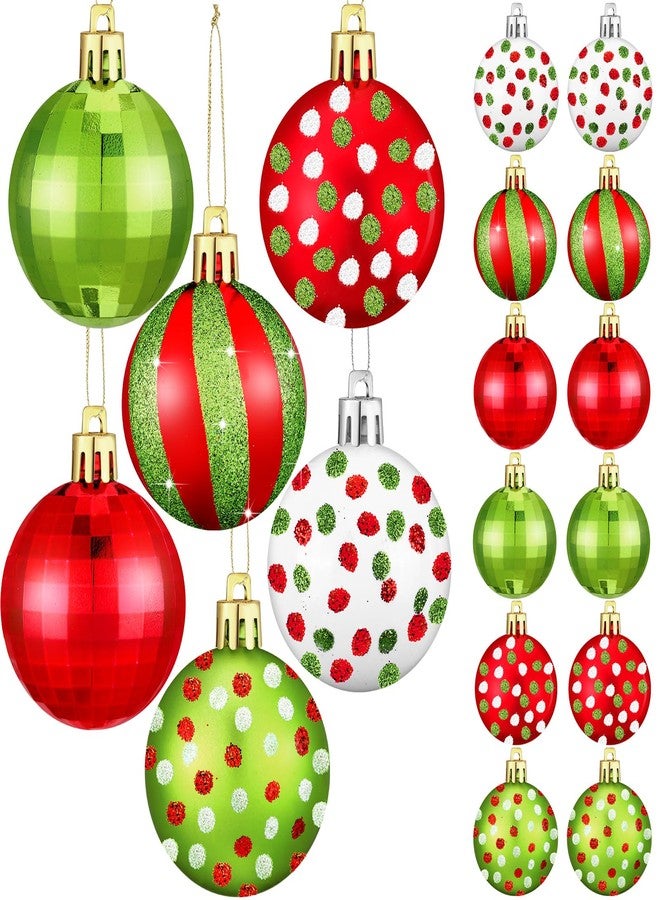 Beeveer 12 Pcs 2 Inch Christmas Ball Ornaments Red Green White Glittering Plastic Hanging Decorations Shatterproof Elf Balls Swirl Candy Cane Peppermint Pendants for Xmas Tree Decor - Image 1