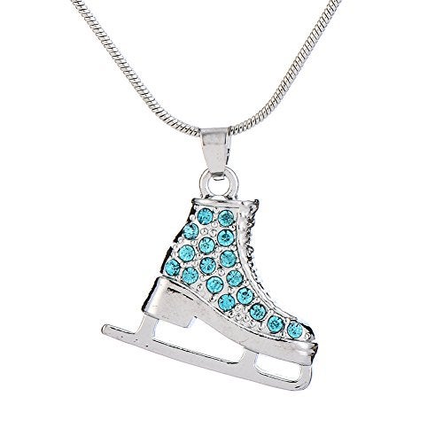 TEAMER 3D Turquoise Crystal Ice Skate Necklace Figure Skating Pendant Skater Necklace Jewelry Gifts for Women (Blue Rhinestone) - Image 1