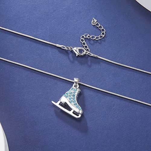 TEAMER 3D Turquoise Crystal Ice Skate Necklace Figure Skating Pendant Skater Necklace Jewelry Gifts for Women (Blue Rhinestone) - Image 5