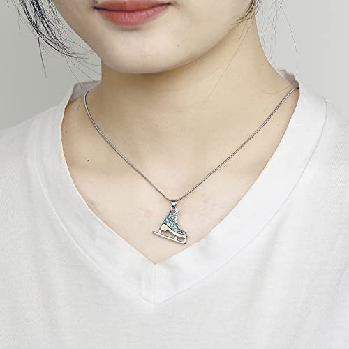 TEAMER 3D Turquoise Crystal Ice Skate Necklace Figure Skating Pendant Skater Necklace Jewelry Gifts for Women (Blue Rhinestone) - Image 2