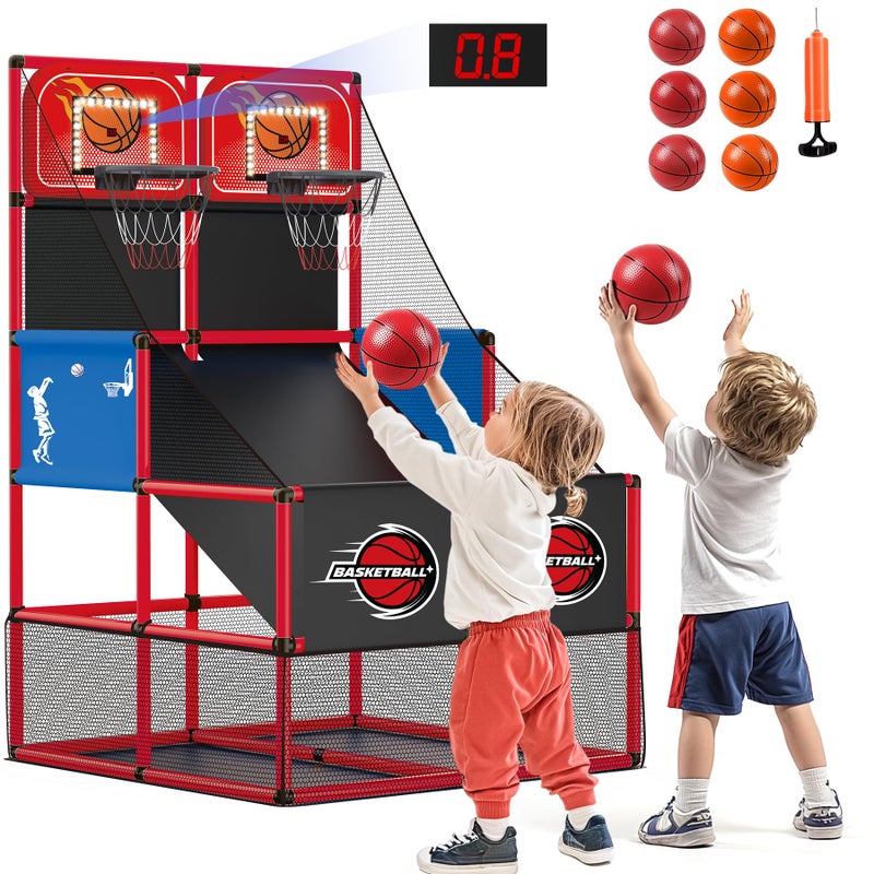 M SANMERSEN Kids Double Basketball Hoop Arcade Game Set with 6 Balls Electronic Scoreboard LED Light Indoor  Outdoor Play BirthdayHalloween for 38 Year Old Boy and Girl - Image 3