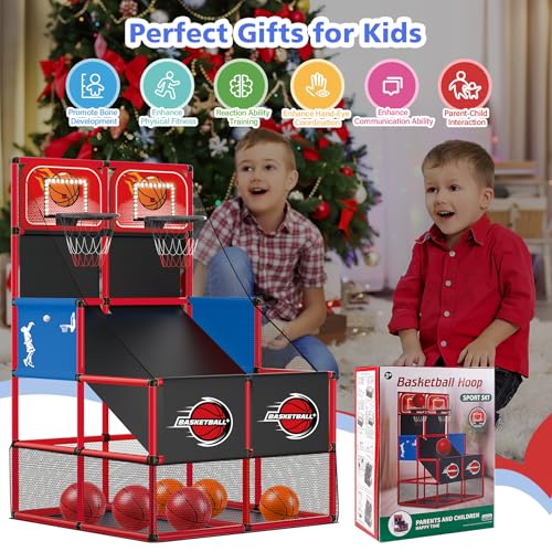 M SANMERSEN Kids Double Basketball Hoop Arcade Game Set with 6 Balls Electronic Scoreboard LED Light Indoor  Outdoor Play BirthdayHalloween for 38 Year Old Boy and Girl - Image 5