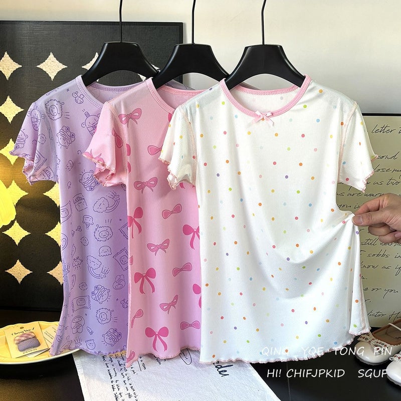 New Children'S Cartoon Nightdress Girls Baby Children Ice Silk Crewneck Lace Thin Dress - Image 2