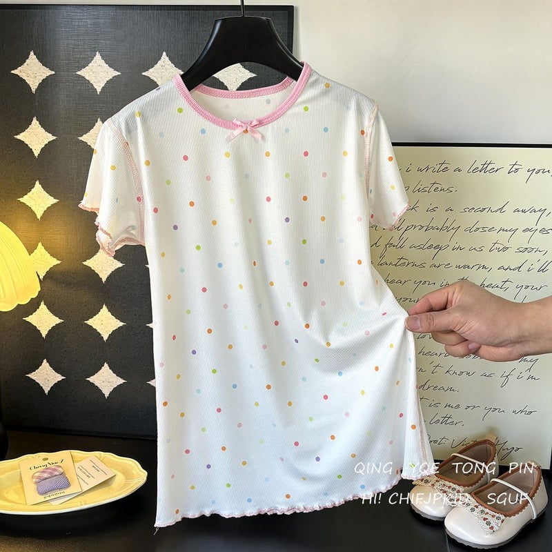 New Children'S Cartoon Nightdress Girls Baby Children Ice Silk Crewneck Lace Thin Dress - Image 1