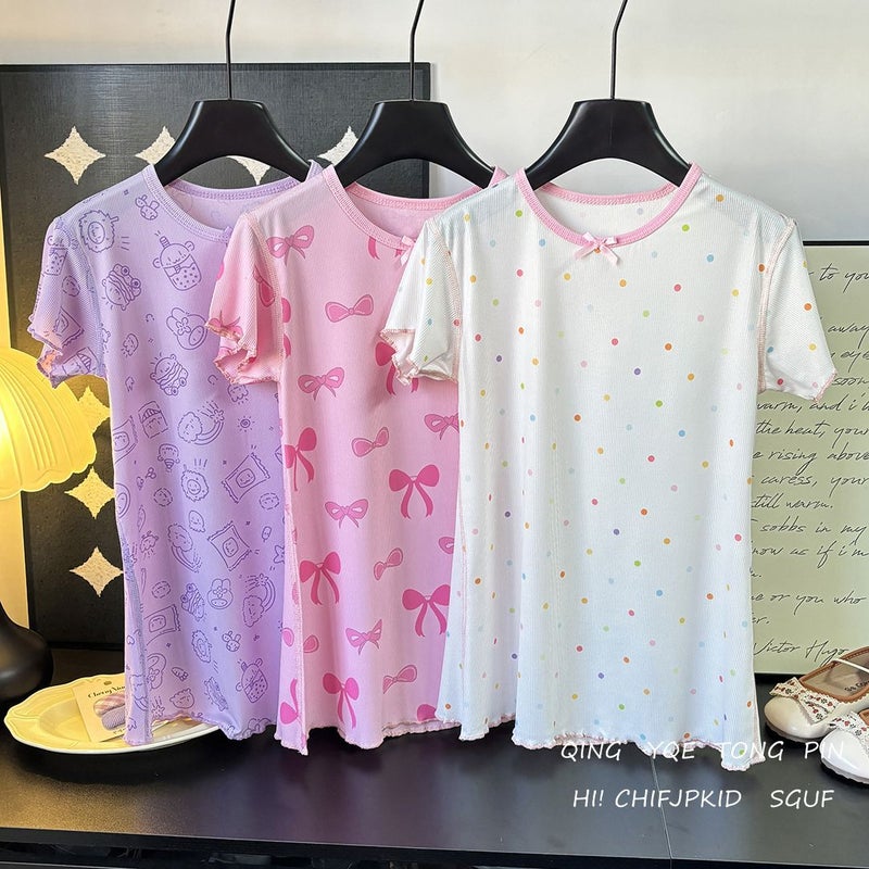 New Children'S Cartoon Nightdress Girls Baby Children Ice Silk Crewneck Lace Thin Dress - Image 3