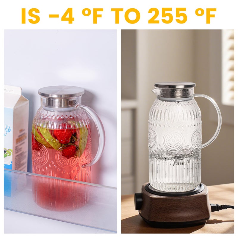 Bandesun Glass Pitcher with Lid, 68 oz/ 2 Liter 2Pack Vintage Water Pitcher,Glass Water Carafe for Cold Brew, Coffee, Lemonade, Iced Tea,Beverage, Heat Resistant Jug - Image 5