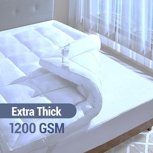 AJISH 1200 GSM Mattress Topper Twin Size 72" X 48" | Luxurious Hotel Feel Bed Topper with 4 Corner Elastic Band | Soft & Comfort | Best for Hair & Skin (Sky Blue, 4 X 6 Feet) - Image 4