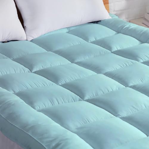 AJISH 1200 GSM Mattress Topper Twin Size 72" X 48" | Luxurious Hotel Feel Bed Topper with 4 Corner Elastic Band | Soft & Comfort | Best for Hair & Skin (Sky Blue, 4 X 6 Feet) - Image 1