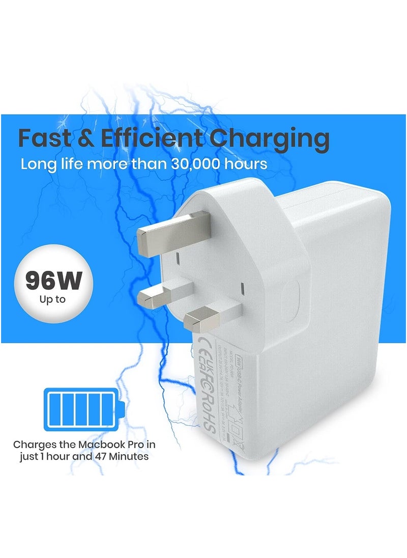 MMG 96W Type C Macbook Pro-Air Fast Replacement Charger, Power Adapter works with 13, 14, 15, 16 Inch 2016/17/18/19/20 Model Laptops, Tabs & Smartphones, Thunderbolt Charger with USB C Cable, iPhone 15  - Image 5