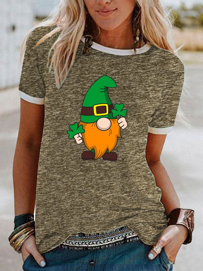 Wish Leaf Dwarf Pattern Printed Edge Short Sleeve T-Shirt For Women - Image 3