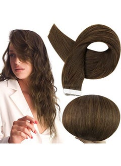 Full Shine Tape In Extensions Human Hair 18 Inch Real Hair Extensions Tape In Human Hair Color 4 Middle Brown Hair Extensions Tape In Human Hair Skin Weft 20 Pieces 50 Grams Glue On Hair  - Image 1
