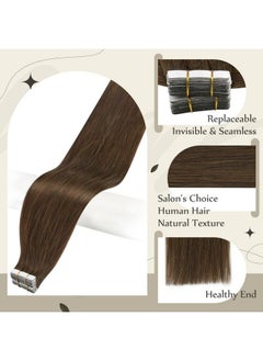 Full Shine Tape In Extensions Human Hair 18 Inch Real Hair Extensions Tape In Human Hair Color 4 Middle Brown Hair Extensions Tape In Human Hair Skin Weft 20 Pieces 50 Grams Glue On Hair  - Image 3