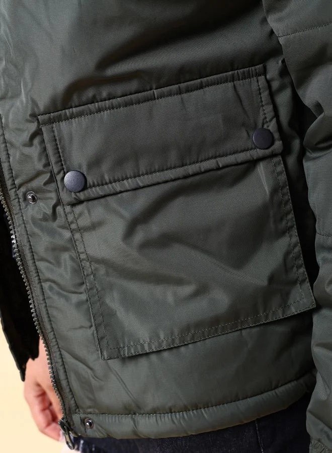 مرفوعة Women Boxy Fit Solid Puffer Jacket With Detachable Hood