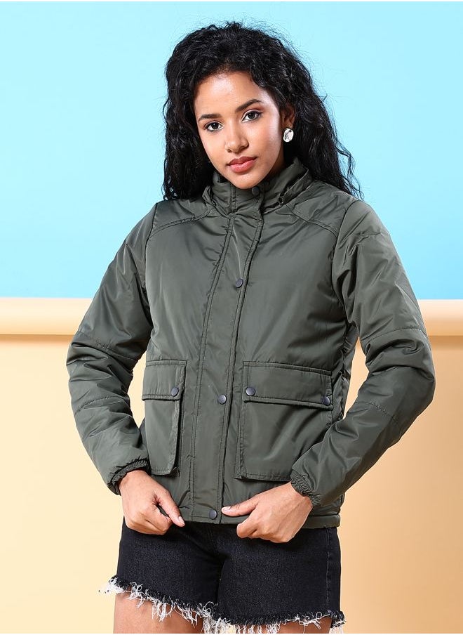 Freehand Women Boxy Fit Solid Puffer Jacket With Detachable Hood  - Image 5
