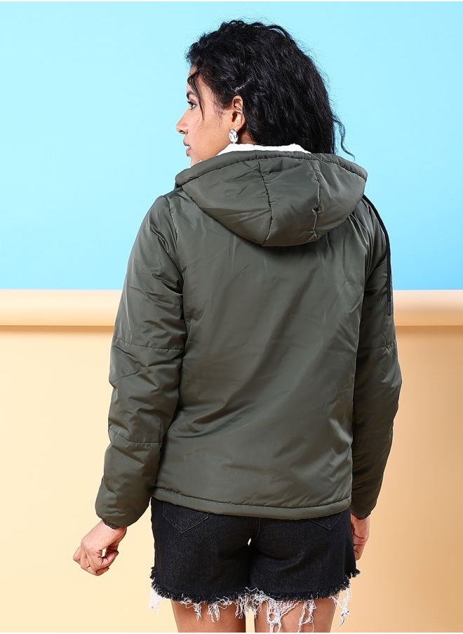Freehand Women Boxy Fit Solid Puffer Jacket With Detachable Hood  - Image 2