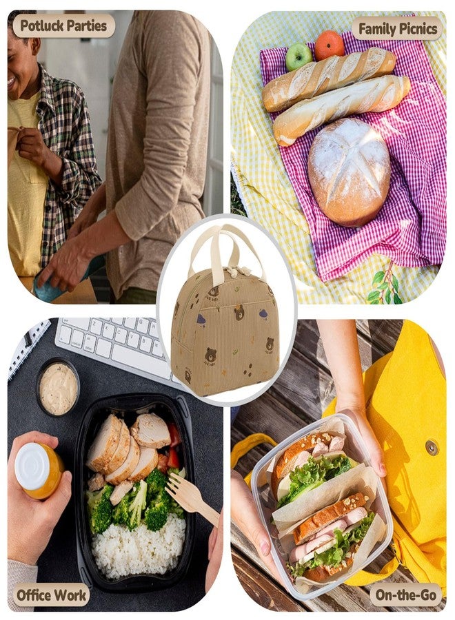 Baglemon Lunch Bag for Women Men Cute Corduroy Lunch Tote Bags Reusable Insulated Lunch Box Large Capacity Reusable Insulated Cooler for Work/Picnic/Travel (Bear) - Image 2