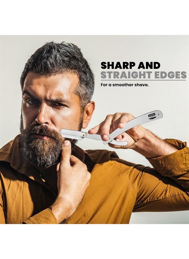 Utopia Care - Professional Barber Straight Edge Razor Safety with 100-Pack Derby Blades - 100 Percent Stainless Steel (Silver) - Image 1