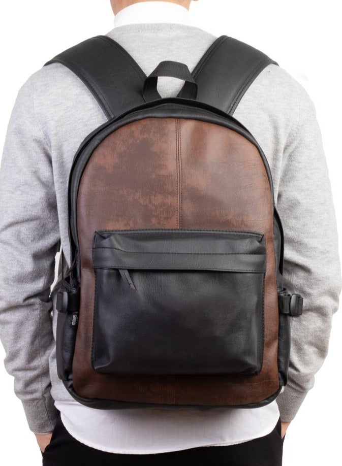 Ar supply Ar Leather Backpack by Arij Bags | Backpack for Daily Use, Work and University, Large Main Compartment, Laptop Pocket, Multiple Outer Pockets (43 × 30 × 12 cm) (Black & Brown) - Image 2