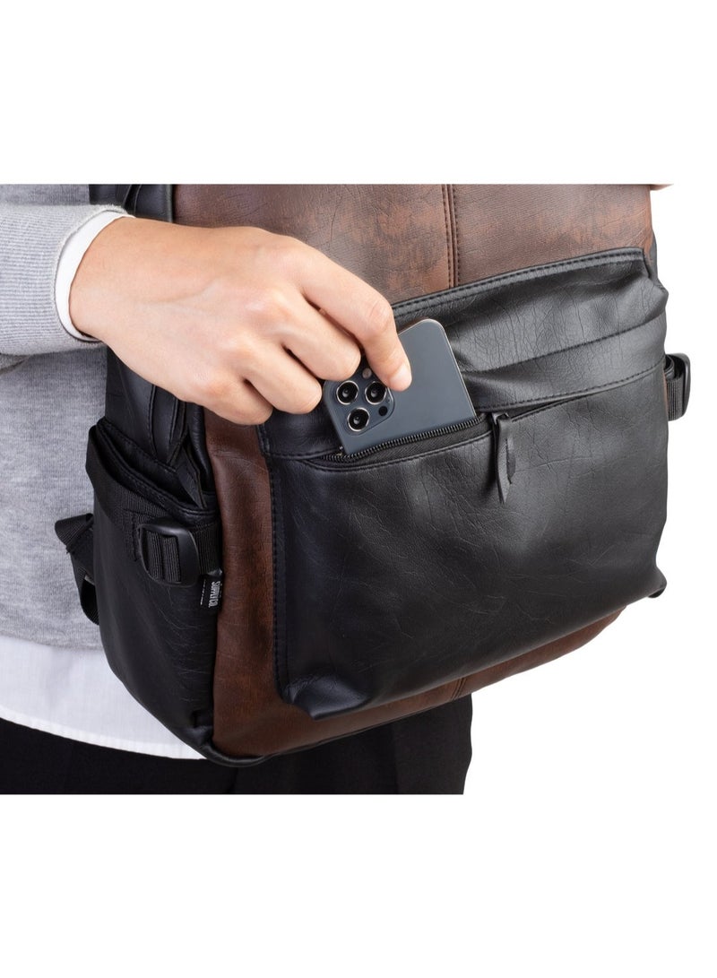 Ar supply Ar Leather Backpack by Arij Bags | Backpack for Daily Use, Work and University, Large Main Compartment, Laptop Pocket, Multiple Outer Pockets (43 × 30 × 12 cm) (Black & Brown) - Image 4