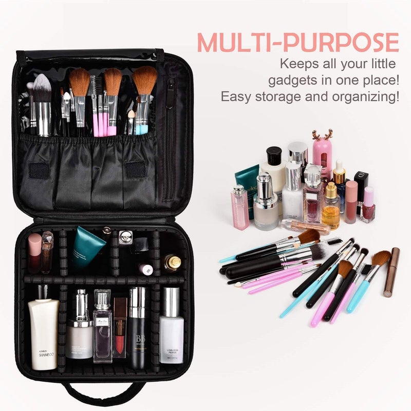 Foscadit Makeup Cosmetic Storage Case with Adjustable Compartment Professional Cosmetic Makeup Kit Storage Organizer Black 26x24x9cm - Image 2