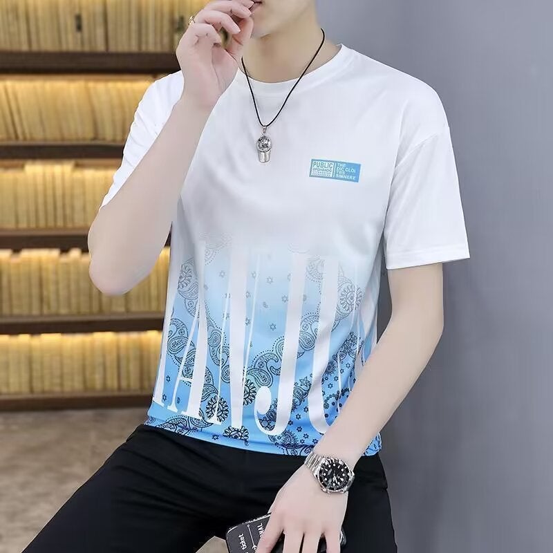 Gradient Short-Sleeved Men'S Summer Trendy Casual All-Match Half-Sleeved T-Shirt Breathable Thin Ice Silk T-Shirt - Image 3