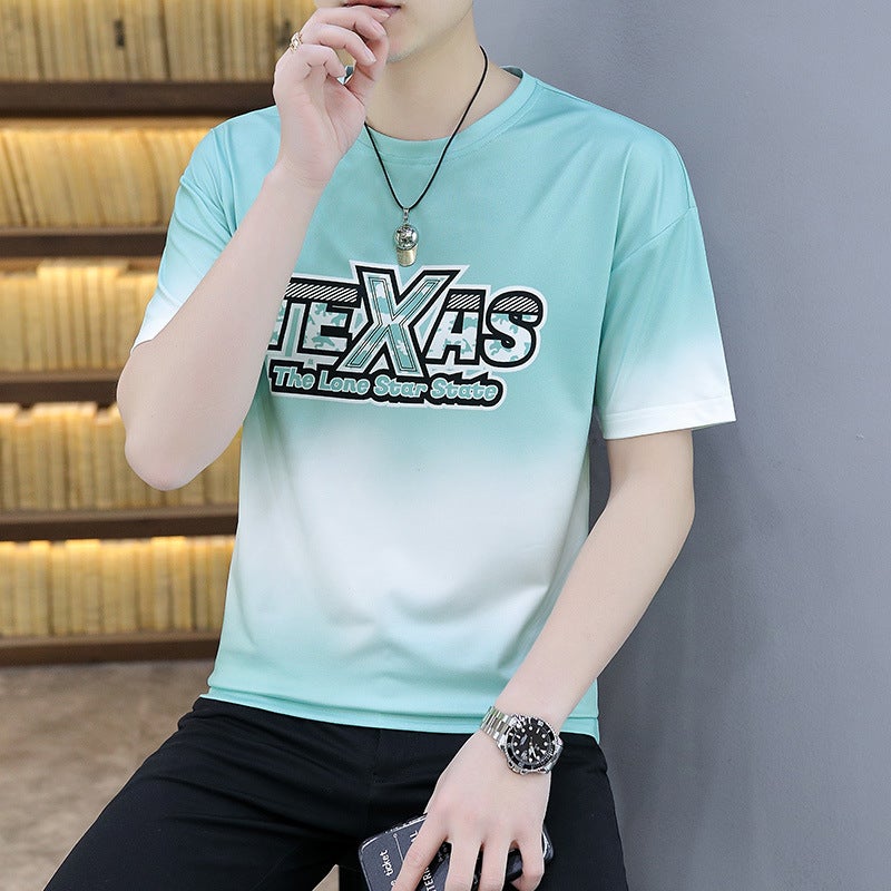 Gradient Short-Sleeved Men'S Summer Trendy Casual All-Match Half-Sleeved T-Shirt Breathable Thin Ice Silk T-Shirt - Image 1
