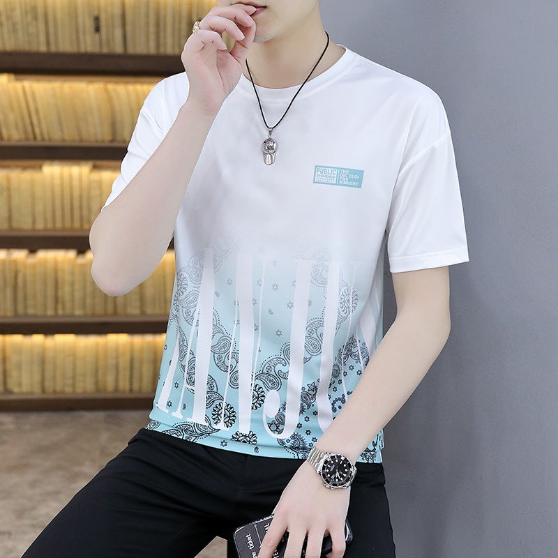 Gradient Short-Sleeved Men'S Summer Trendy Casual All-Match Half-Sleeved T-Shirt Breathable Thin Ice Silk T-Shirt - Image 4