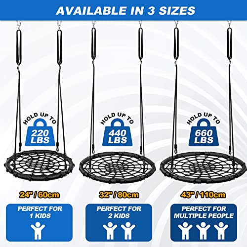 Odoland Spider Web Platform Swing Outdoor Saucer Net Swings 900D Oxford for Kids Adults Backyard Round Swing with Rope Straps Turnbuckle 24in Black - Image 5