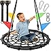 Odoland Spider Web Platform Swing Outdoor Saucer Net Swings 900D Oxford for Kids Adults Backyard Round Swing with Rope Straps Turnbuckle 24in Black - Image 3