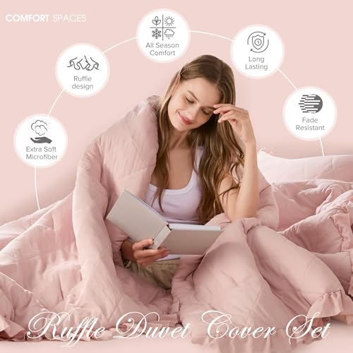 Comfort Spaces Blush Queen Duvet Cover Set - 3 Pieces Ruffle Diamond Quilted Duvet Cover, All Season Lightweight, Cotton-Like Softness Pre-Washed Microfiber Queen Bedding Cover & Shams, Queen - Image 5